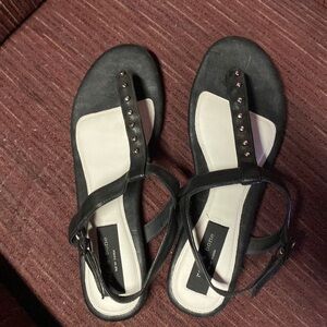Rag & Bone Black and Silver T-Strap Sandals